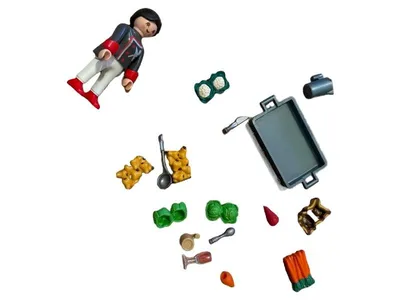 PLAYMOBIL Koch Figur mit Kochzubehör Gemüse Geschirr Spielküche Set