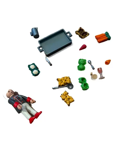 PLAYMOBIL Koch Figur mit Kochzubehör Gemüse Geschirr Spielküche Set