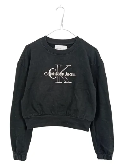 Calvin Klein Jeans Damen Sweatshirt Cropped Logo Print Schwarz Gr. S