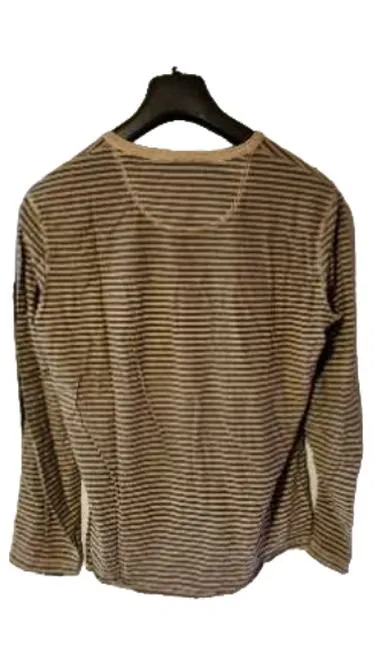 BOSS Orange Herren Langarmshirt Gr. S Gestreift Braun Henley Baumwolle 3