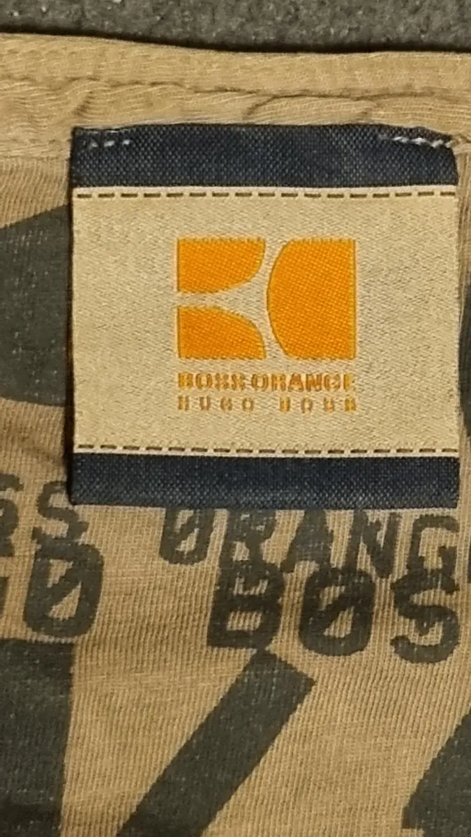 BOSS Orange Herren Langarmshirt Gr. S Gestreift Braun Henley Baumwolle 5