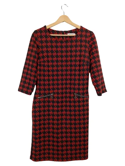 Angelle Milan Damen Businesskleid Hahnentritt Rot Schwarz Gr. M 38