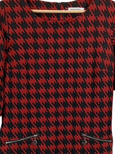 Angelle Milan Damen Businesskleid Hahnentritt Rot Schwarz Gr. M 38
