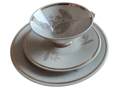 Zeh Scherzer Bavaria Sammelgedeck 3-tlg Kaffeetasse Untertasse Teller Gold
