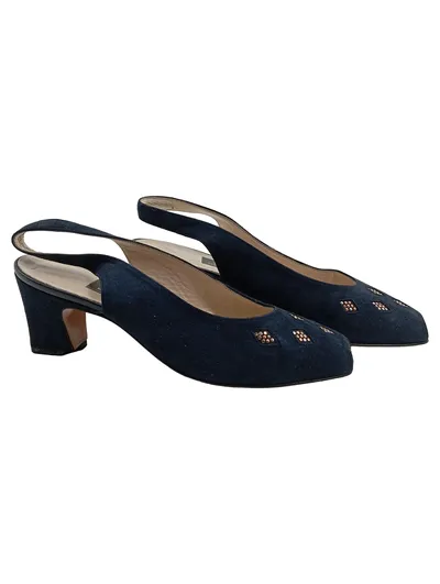 Bally Damen Slingback Pumps Wildleder Blau Nieten Gr. 35 Made in Switzerland