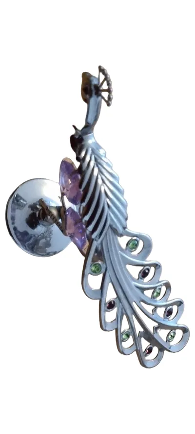 CRYSTOCRAFT Pfau Dekofigur Silber mit Kristallen Schmucksteinen 12cm