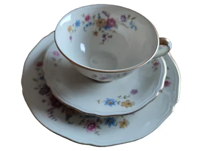 Zeh Scherzer Sammelgedeck 3-tlg Tasse Untertasse Teller Blumendekor Bavaria