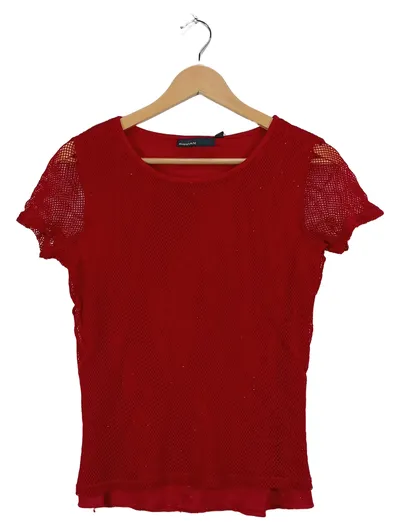 KappAhl Damen Top Rot Glitzer Kurzarm Gr. 42 XL Polyamid Freizeit