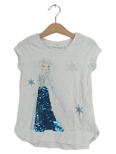 Disneyland Paris Frozen Elsa T-Shirt Mädchen Gr. 116 Pailletten Weiß