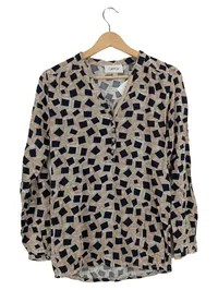 Cartoon Damen Bluse Gr. M Langarm Beige Schwarz Geometrisch Viskose 1