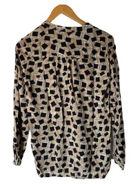 Cartoon Damen Bluse Gr. M Langarm Beige Schwarz Geometrisch Viskose 2