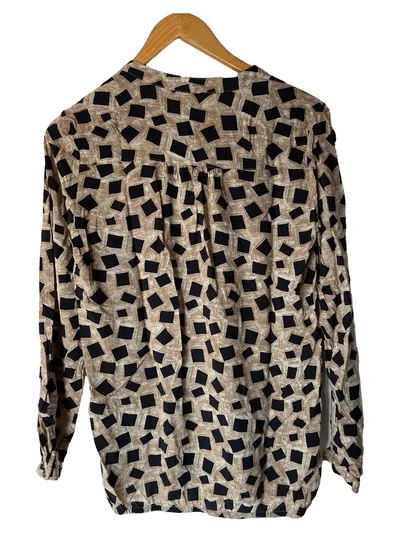 Cartoon Damen Bluse Gr. M Langarm Beige Schwarz Geometrisch Viskose