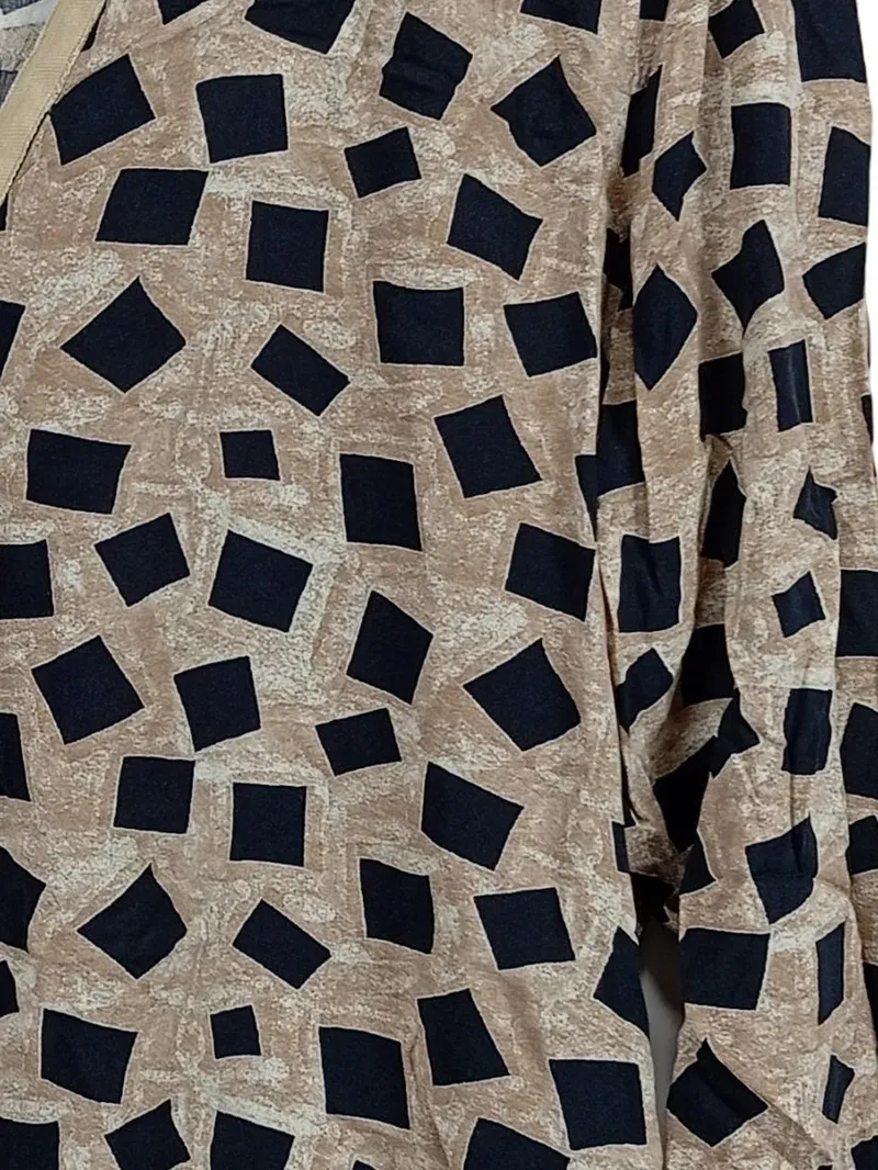 Cartoon Damen Bluse Gr. M Langarm Beige Schwarz Geometrisch Viskose 3