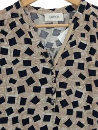 Cartoon Damen Bluse Gr. M Langarm Beige Schwarz Geometrisch Viskose 5