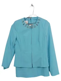 Ashley Brooke Damen Kostüm Rock Blazer Gr. 36 Türkis Strass Perlen Elegant 1