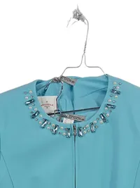 Ashley Brooke Damen Kostüm Rock Blazer Gr. 36 Türkis Strass Perlen Elegant 3