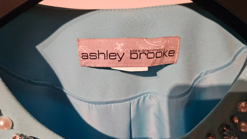 Ashley Brooke Damen Kostüm Rock Blazer Gr. 36 Türkis Strass Perlen Elegant 4