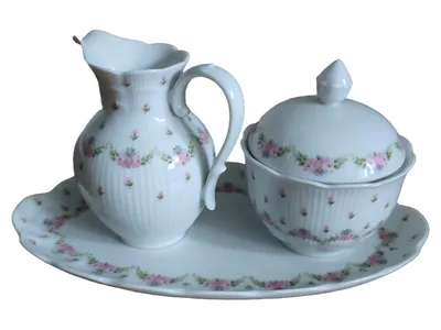 Kaiser Porzellan Milch Zucker Set Romantica Marseille Blumen Weiß Rosa