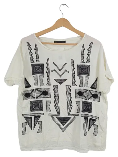 SFERA Damen T-Shirt Gr. M Weiß Ethno Stickerei Boho Viskose