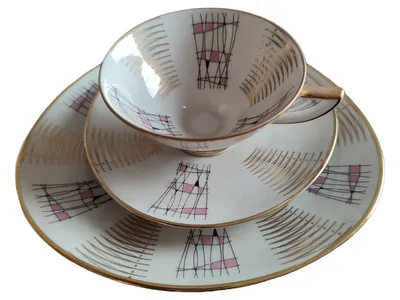 Winterling Röslau Bavaria Sammelgedeck 3-tlg Porzellan Retro 50er Gold Rosa