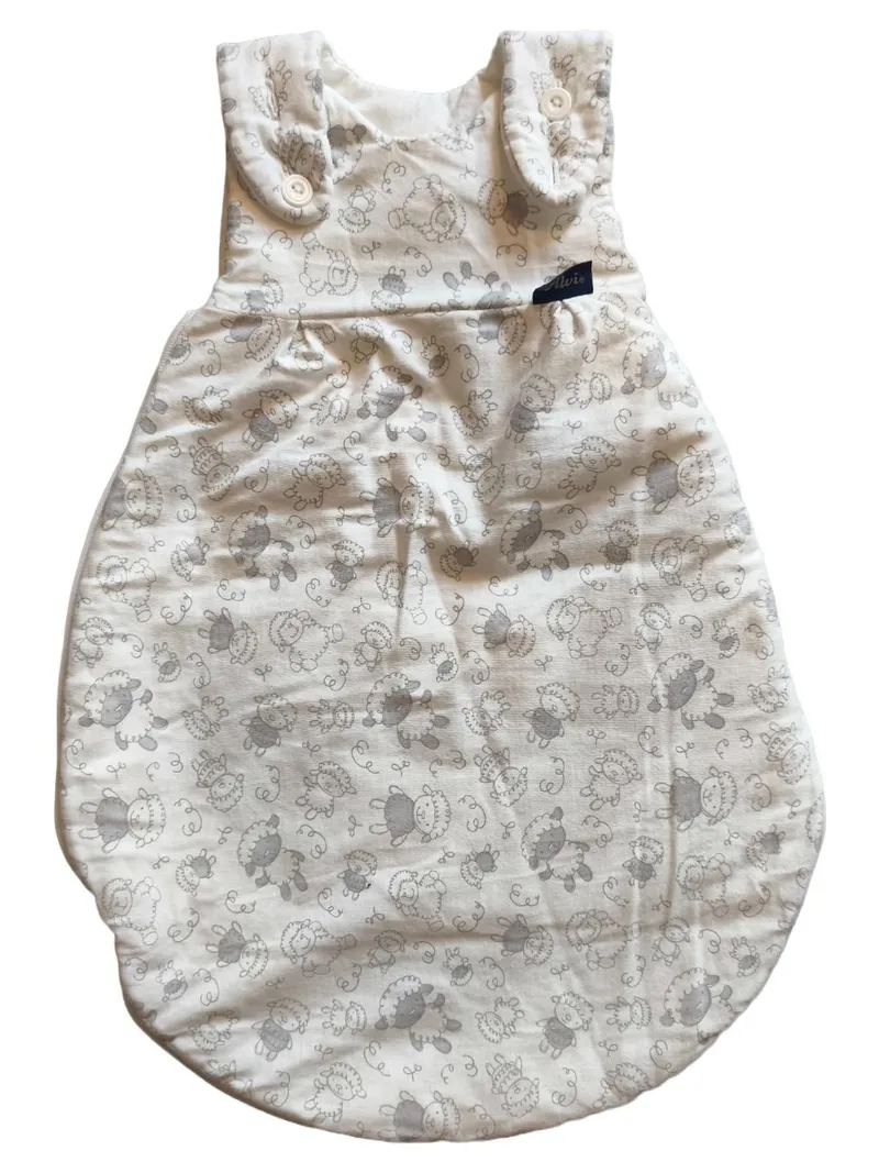ALVI Baby Schlafsack 2-teilig Schäfchen Muster Gr. 50/56 Weiß Grau 2