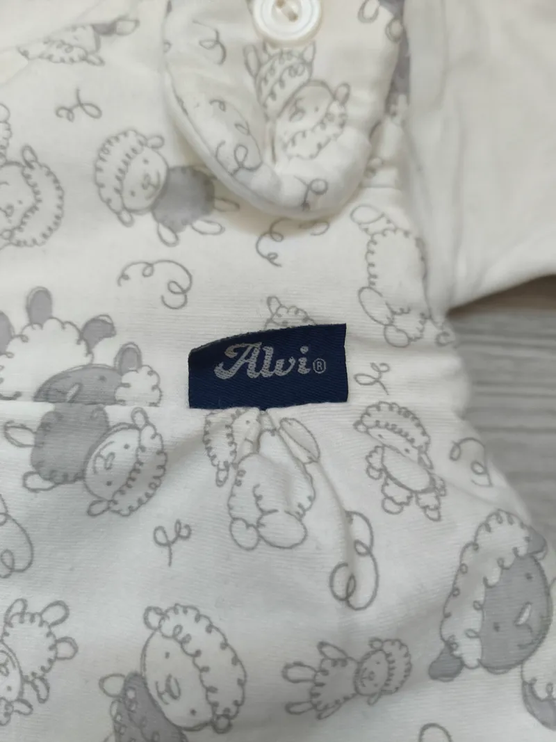 ALVI Baby Schlafsack 2-teilig Schäfchen Muster Gr. 50/56 Weiß Grau 5