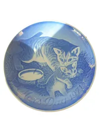 Bing & Grøndahl Sammelteller Katze Porzellan B&G 8000/9371 Blau 15cm 1