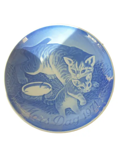 Bing & Grøndahl Sammelteller Katze Porzellan B&G 8000/9371 Blau 15cm