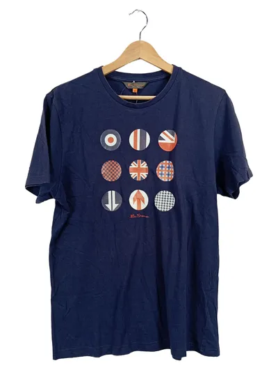 Ben Sherman Herren T-Shirt Logo Print Blau Gr. M Baumwolle Casual
