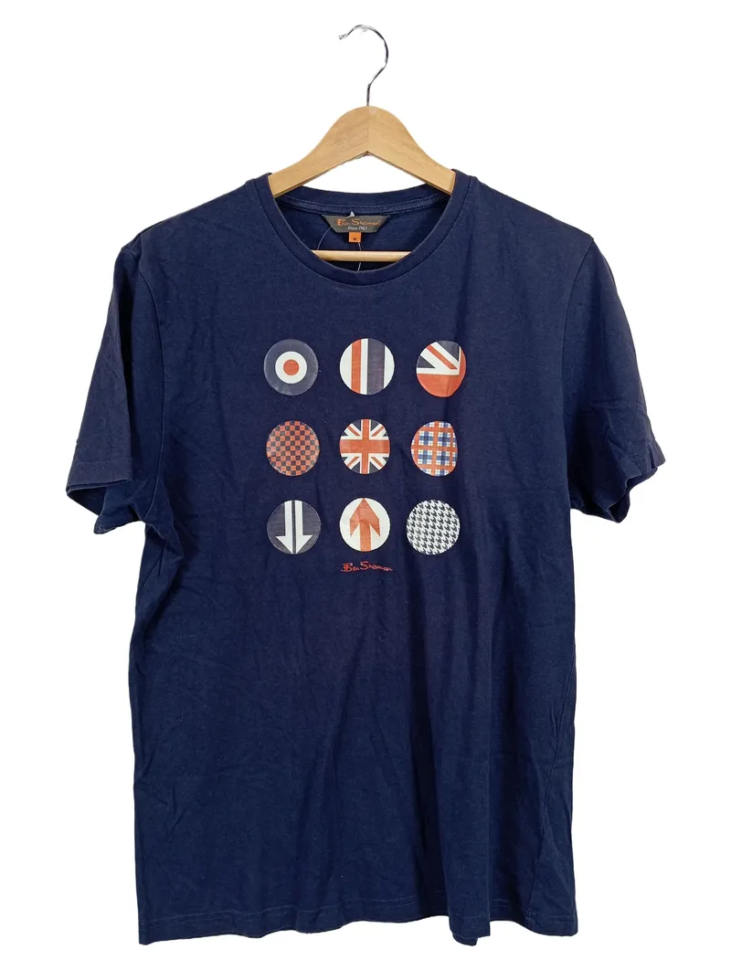 Ben Sherman Herren T-Shirt Logo Print Blau Gr. M Baumwolle Casual 1