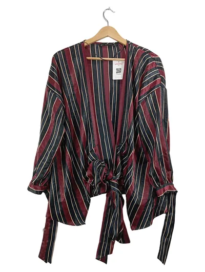 ZARA Damen Wickelbluse Streifen Bordeaux Blau Gr. M 38 Elegant