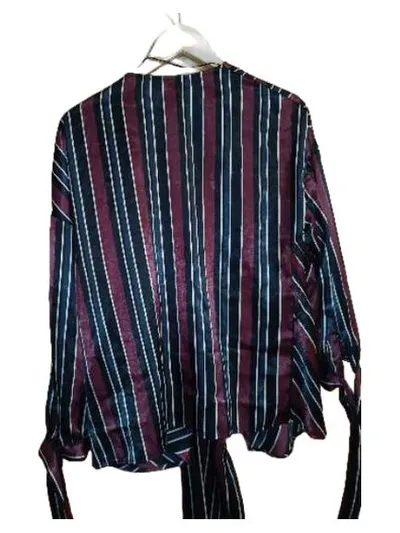 ZARA Damen Wickelbluse Streifen Bordeaux Blau Gr. M 38 Elegant
