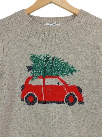 Cupcakes and Cashmere Weihnachtspullover Auto Tannenbaum Gr. XS Beige