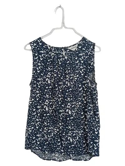 Oxmo Damen Top Bluse Gr. 36/S Blau Weiß Muster Viskose Ärmellos