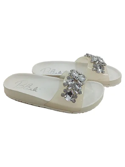 Blink Damen Pantoletten Gr. 36 Beige Strasssteine Glamour Slides