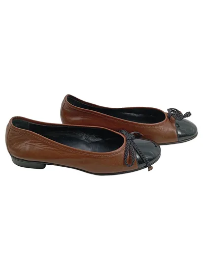 Lario 1898 Damen Leder Ballerinas Klassisch Schleife Braun Gr. 36