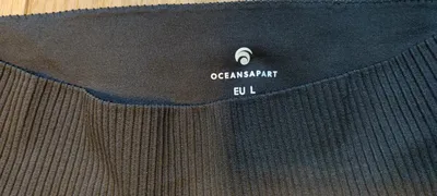 OCEANSAPART Damen Sport Leggings Schwarz Gr. L Rippstrick Logo Polyamid
