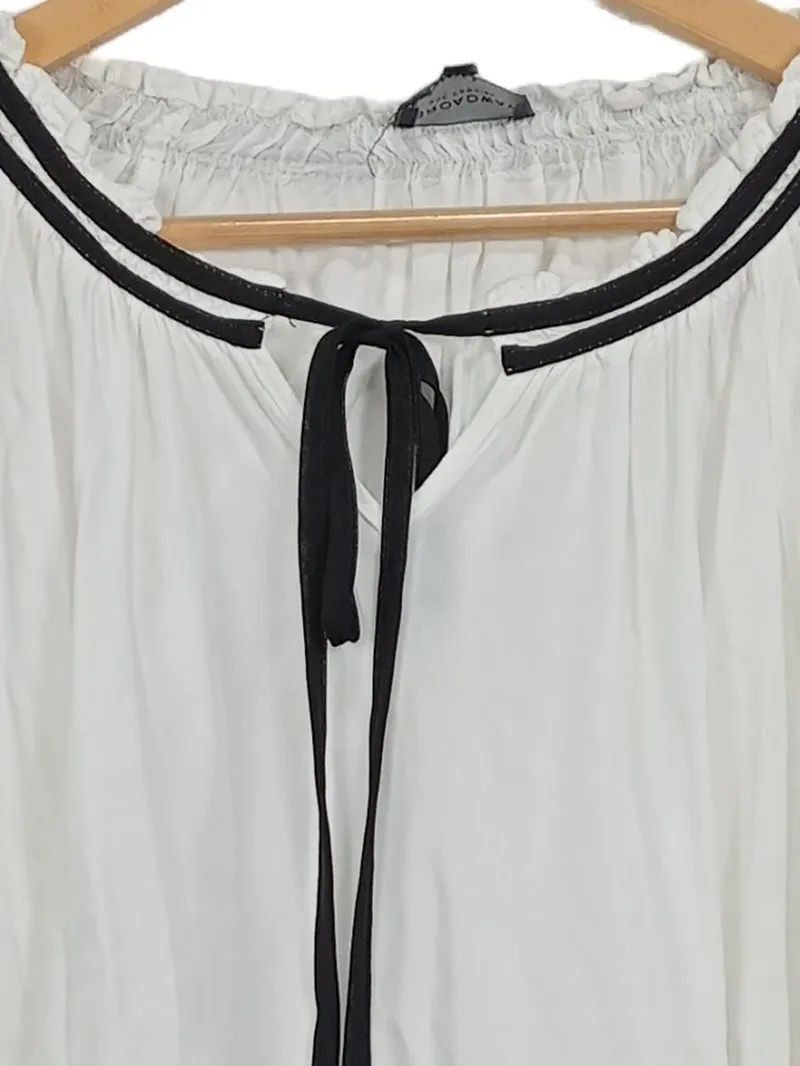 Broadway NYC Fashion Damen Bluse Langarm Weiß Schwarz Gr. M 3