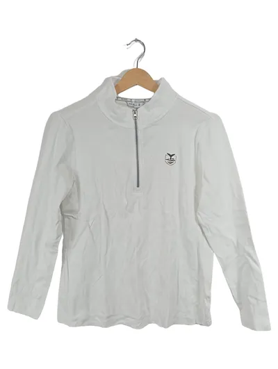 DELMAO Damen Langarmshirt Stehkragen Reißverschluss Weiß Gr. L