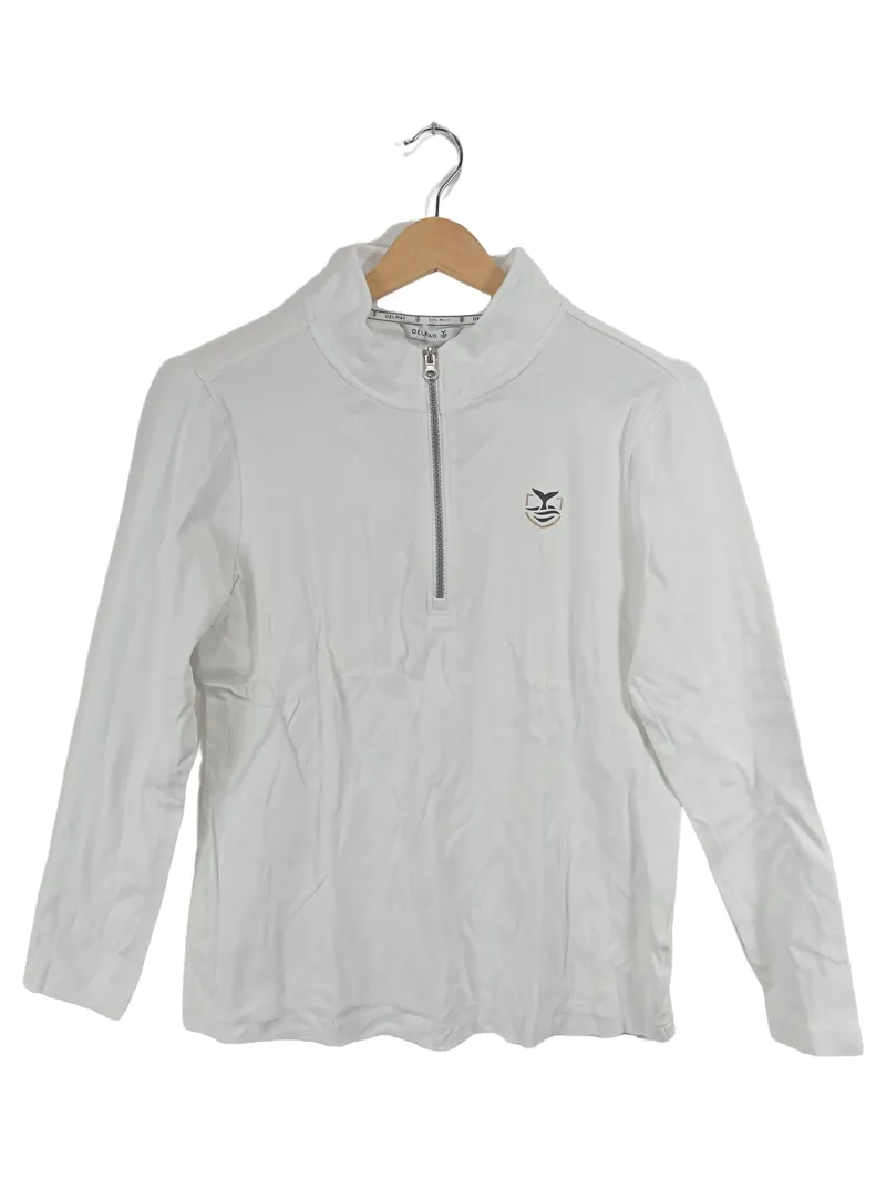 DELMAO Damen Langarmshirt Stehkragen Reißverschluss Weiß Gr. L 1