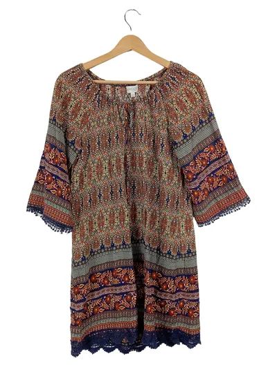 Apricot Damen Sommerkleid Boho Ethno Muster Spitze Gr. S/36