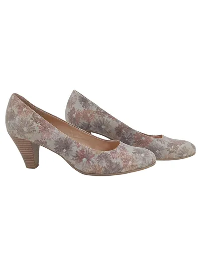 Caprice onAIR Pumps Damen Gr. 39 Beige Floral Leder Blockabsatz 8cm