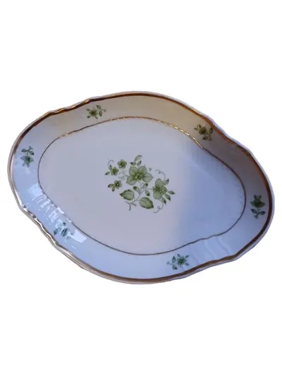 Hollóháza Porzellan Servierplatte Blumenmuster Goldrand Handgemalt 19cm