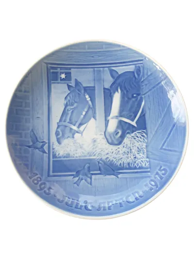 Bing & Grøndahl Sammelteller Christmas Night Stable Pferd Jubiläum Blau 23cm