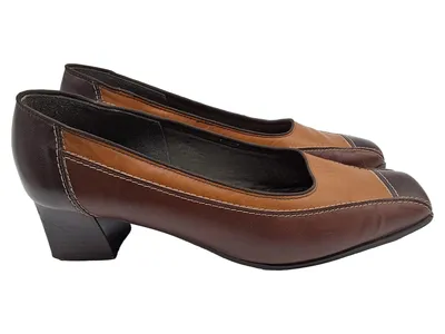 C.A.N.D.A. Damen Pumps Braun Cognac Leder-Optik Gr. 39 Blockabsatz
