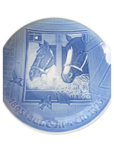 Bing & Grøndahl Juleaften Sammelteller Pferd Porzellan Blau 23cm