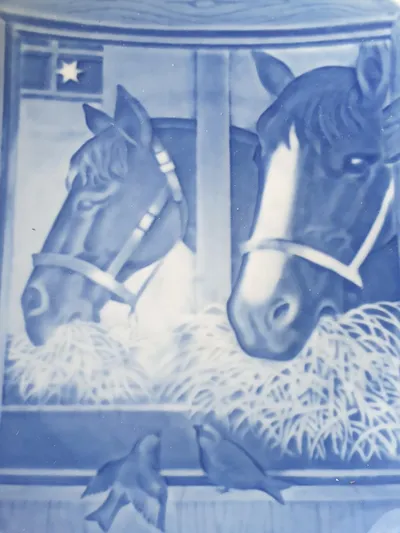 Bing & Grøndahl Juleaften Sammelteller Pferd Porzellan Blau 23cm
