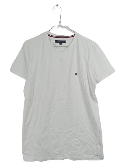 Tommy Hilfiger T-Shirt Herren Gr. M Weiß Basic Logo Baumwolle