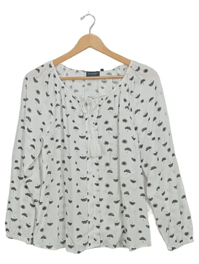 Broadway NYC Fashion Damen Bluse Boho Muster Weiß Gr. S 36