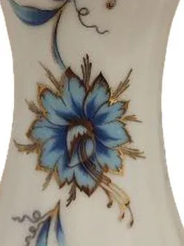 Wunsiedel Bavaria Porzellan Vase Blumenmuster Blau Gold 11cm Deutschland